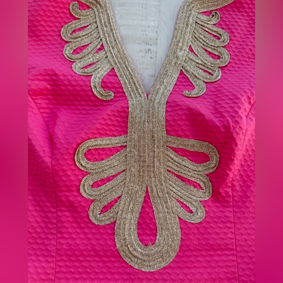 Lilly Pulitzer Janice Cotton Shift Dress in Pink size 2 light gold & pink - Picture 8 of 11